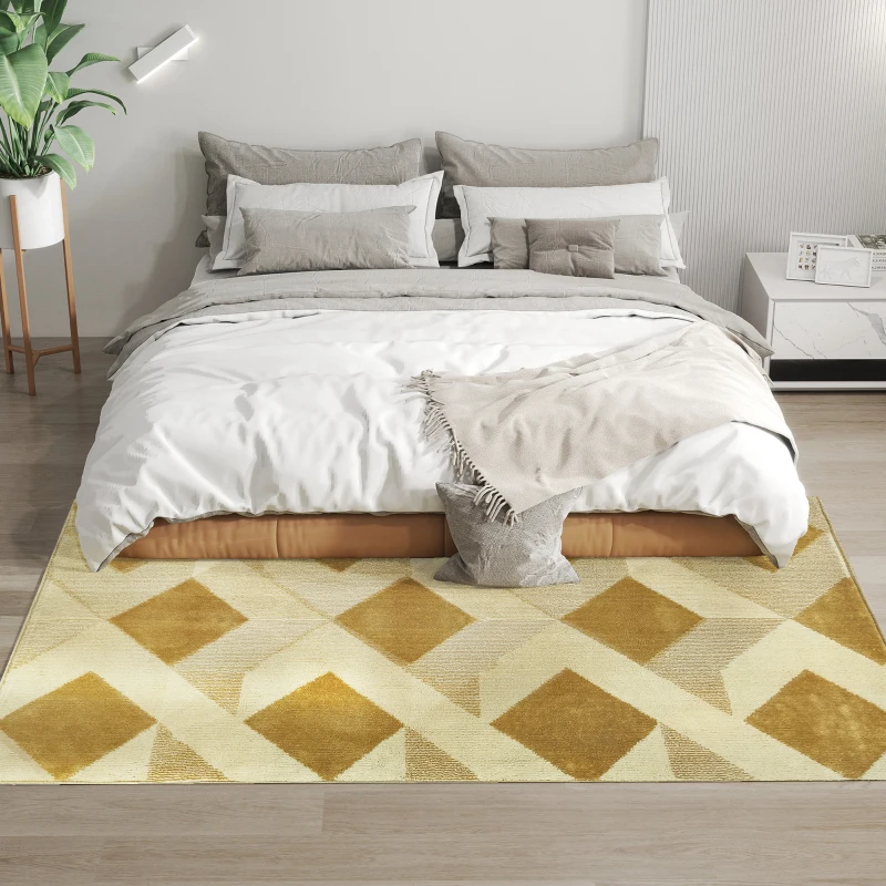 HOMCOM Tapis salon 120 x 170 cm poils courts lavable en machine hypoallergénique pour salon, chambre à coucher, bureau, jaune