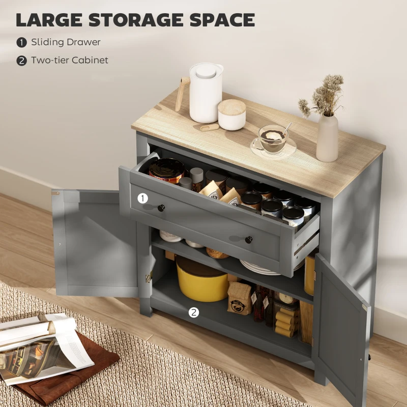 HOMCOM Comodă de bucătărie modernă cu sertar și dulap din lemn gri