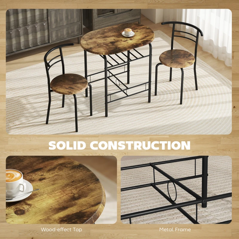 HOMCOM Three-Piece Compact Dining Set - Rustic Brown