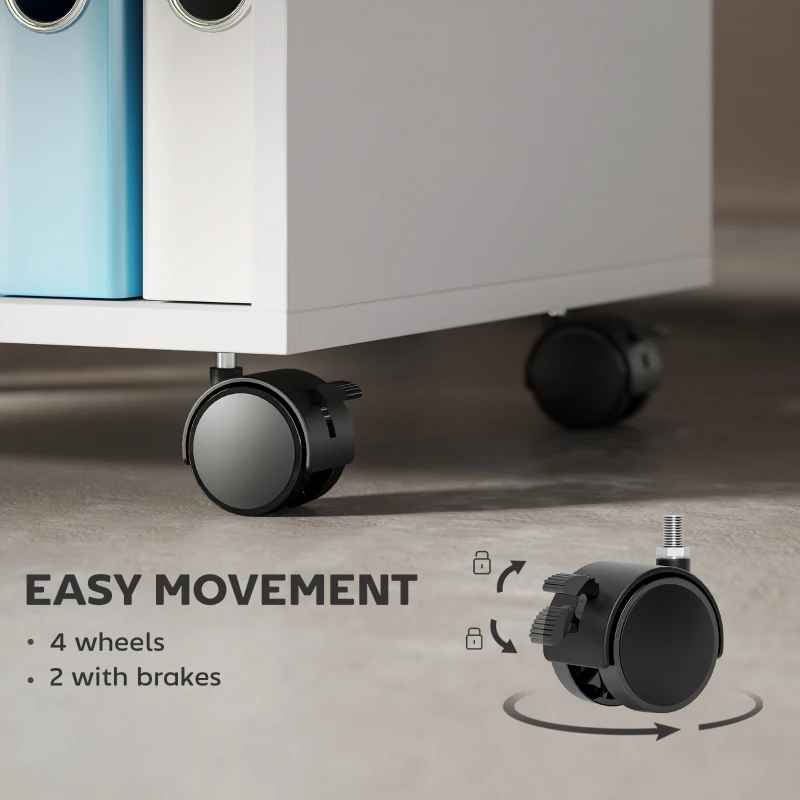 HOMCOM Dulap pentru Imprimantă cu Roți și 2 Rafturi 40x35x55.5 cm, Alb