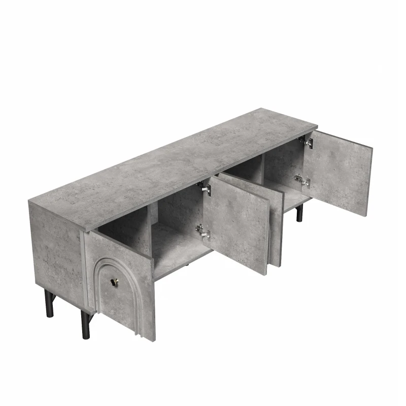 Mobile TV 4 ante, design elegante con frontale ad arco 3D, 160x38x55,5 cm, Grigio