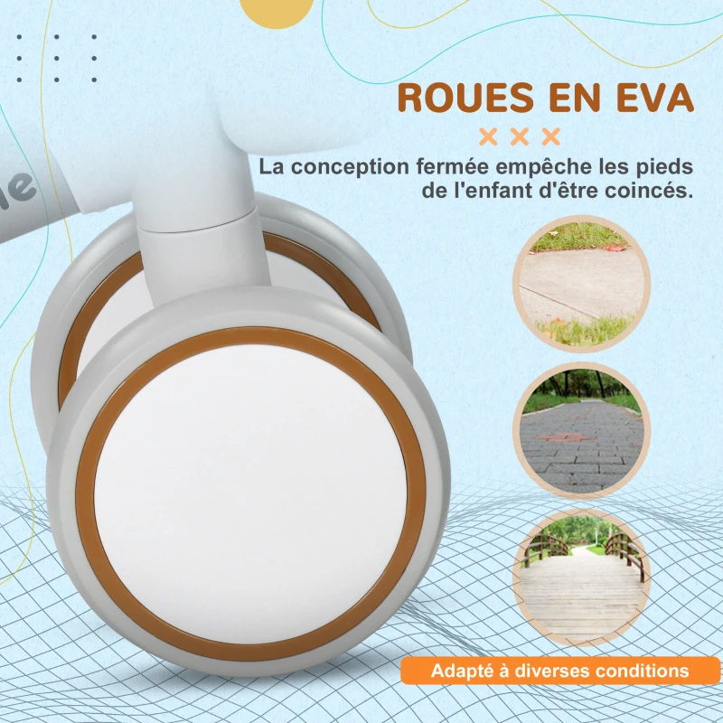 AIYAPLAY Draisienne vélo Enfant 4 roues selle réglable, guidon ergonomique alliage alu. PP, enfant 1 à 3 ans - Marron Blanc(m-7)