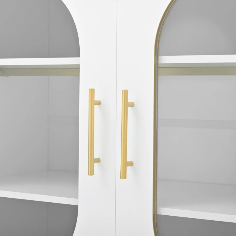 Credenza con 2 cassetti e 2 ante in vetro, ampio vano contenitivo, 140x38x90 cm, Bianco