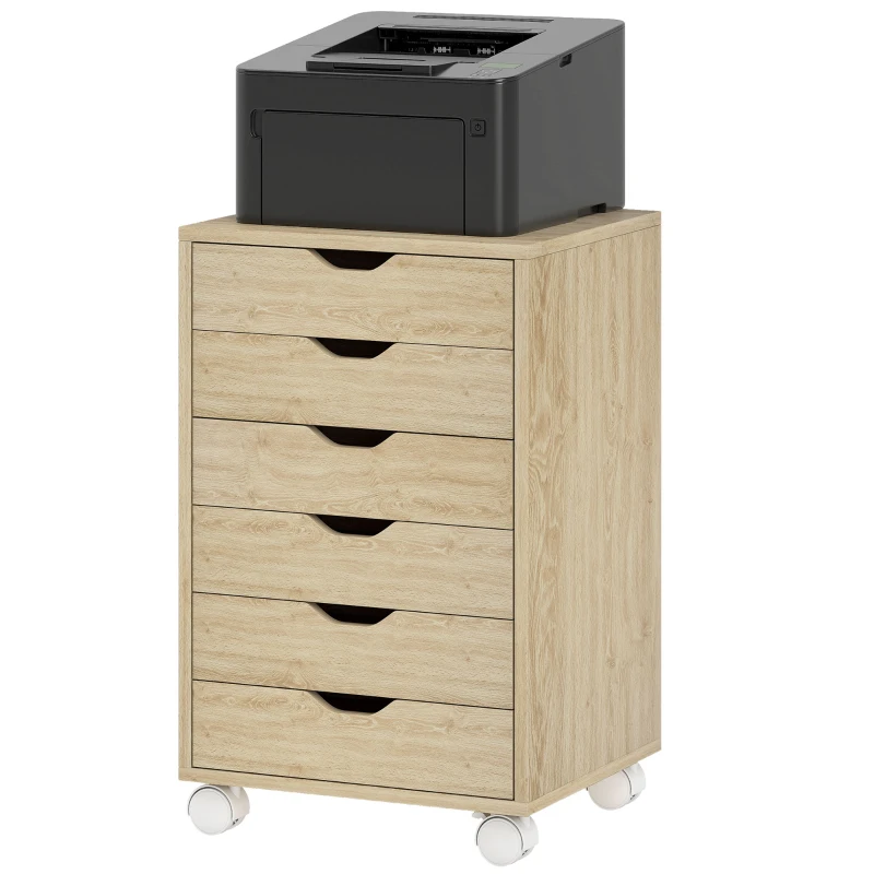 HOMCOM Bloco de Gavetas Móvel Arquivador com 6 Gavetas Suporte para Impressora com Rodas 40x35x63 cm Madeira