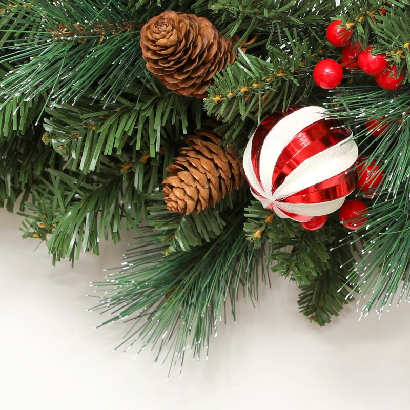 HOMCOM Ghirlandă de Crăciun 60 cm cu 146 Ramuri Înzăpezite, Conuri, Boabe și Bile