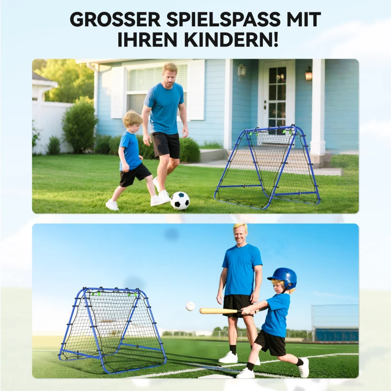 HOMCOM Doppelseitige Rebounder für Fußball, verstellbar Prellwand mit 5 Winkelpositionen Rückprallwand Netz, 100 x 68-95cm Kickback Tor für Jugendliche, Rückprallwand für Handball Training, Blau
