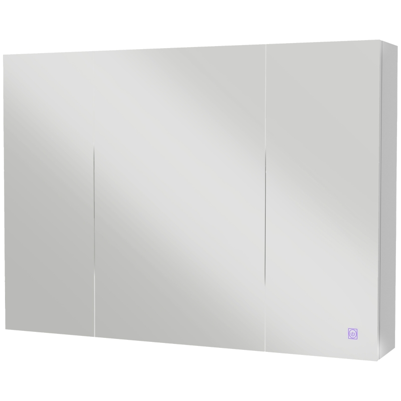 kleankin Armoire murale miroir avec éclairage LED de Salle de Bain 2 en 1, meuble 3 portes,  dim. 90L x 15l x 65H cm