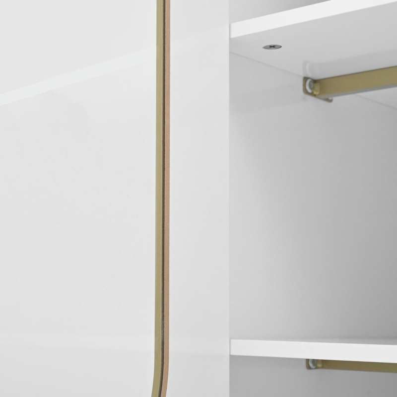 Credenza con 2 cassetti e 2 ante in vetro, ampio vano contenitivo, 140x38x90 cm, Bianco