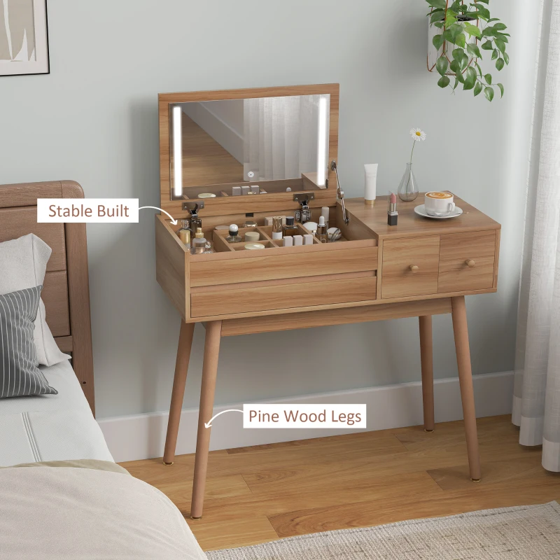 HOMCOM Masă de Machiaj Birou 2 în 1 cu Oglindă și Spațiu de Depozitare
