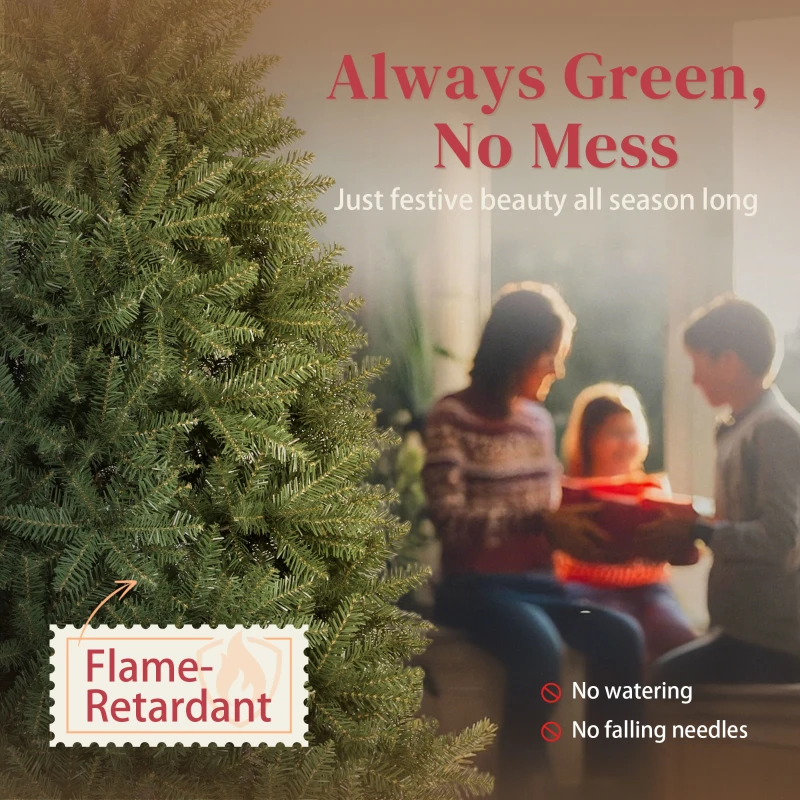 HOMCOM Brad Artificial de Crăciun de 180 cm cu Ramuri la Balama și Bază Metalică Pliabilă, Verde