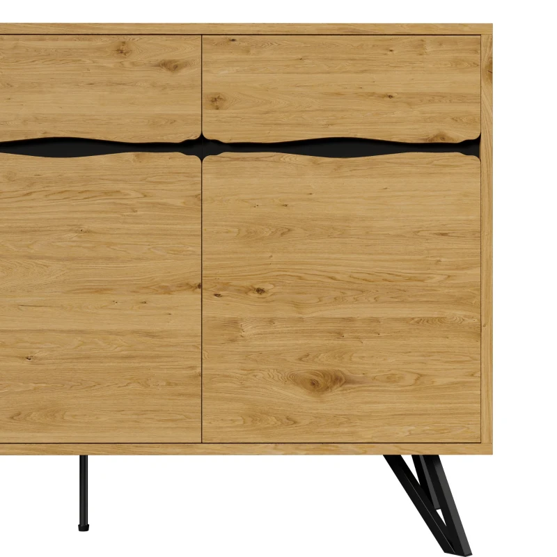 Credenza 3-ante con gambe in metallo, Ampio spazio contenitivo, 140x40x75,5 cm, Colore naturale