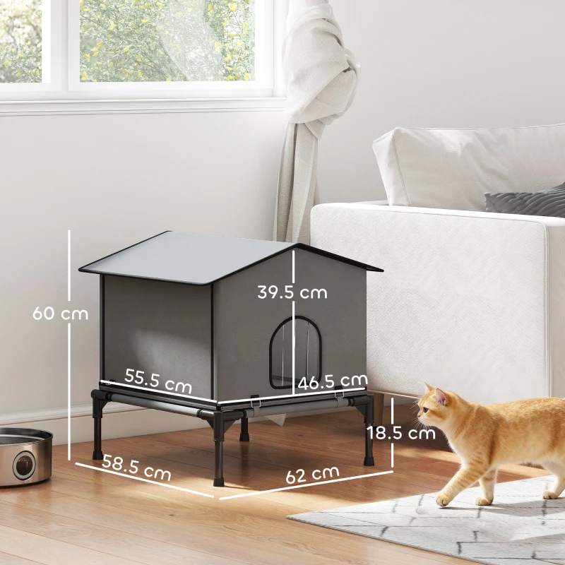 PawHut Outdoor Cat House, Waterproof Insulated Cat Kennel with Elevated Base, Foldable Feral Kitty Shelter for Kittens, Grey