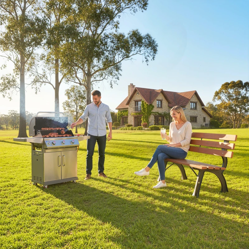 Outsunny Sitzbank für 2 Personen, für Garten & Terrasse, Gussaluminium+Naturholz, 120 x 57 x 70 cm, Braun