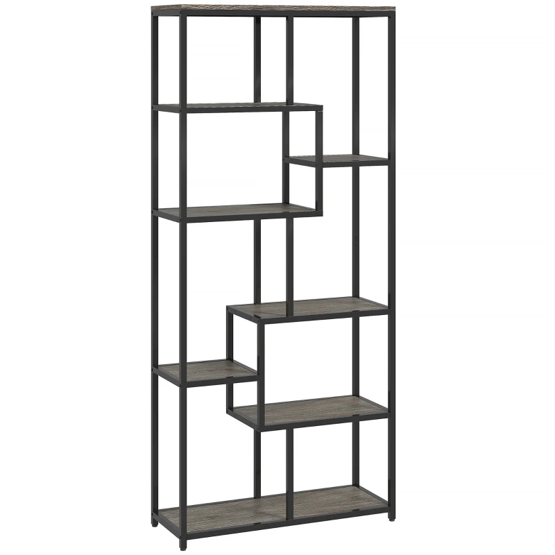 HOMCOM Seven-Tier Geometric Bookcase - Grey/Black