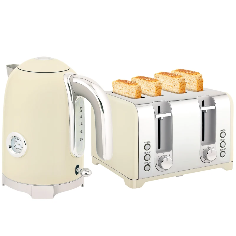 HOMCOM Retro 3000W Kettle and Toaster Set - Cream