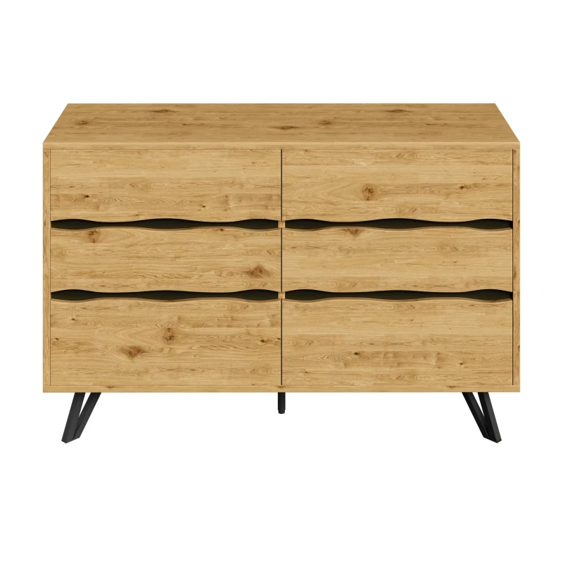 Credenza moderna con 6 cassetti, piedini in metallo, ampio spazio di contenimento, 120x40x75,5 cm, Colore naturale