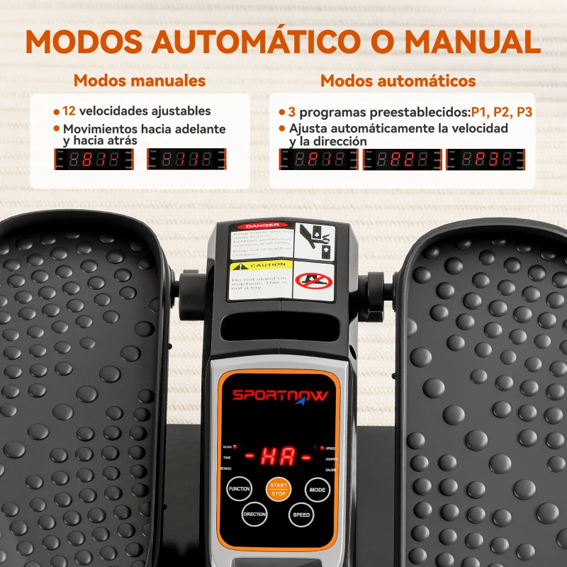 SPORTNOW Mini Elíptica Eléctrica Silencioso con 12 Velocidades Modo Manual y Automático Control Remoto y Pantalla LED Negro