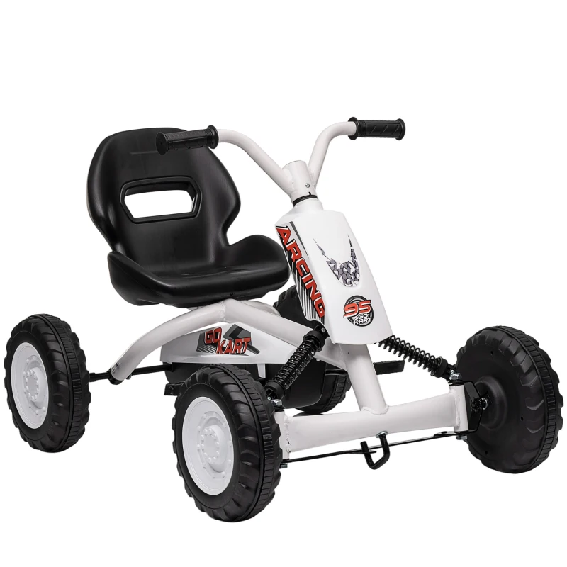 AIYAPLAY Kids Pedal Go Kart with Steel Frame, Sporty Design, for Ages 2-5 Years, White