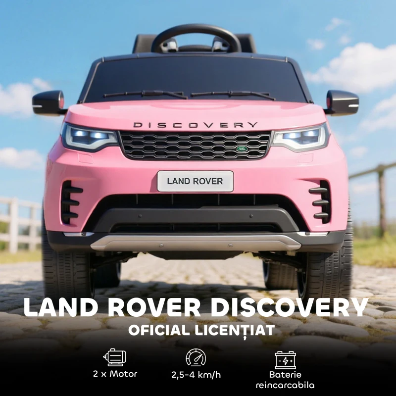 AIYAPLAY Mașinuță Electrică pentru Copii Licență Land Rover cu Faruri LED, Claxon și Telecomandă, 105x68.5x58 cm, Roz
