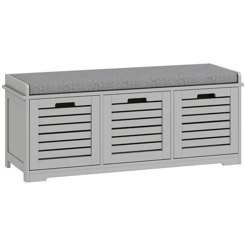 HOMCOM 3-Drawer Shoe Storage Bench - Grey