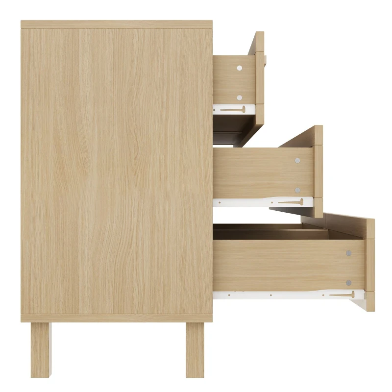 Credenza con sei cassetti in rattan, versatile armadio per la camera da letto con ampio spazio contenitivo, 120x40x75 cm, Colore naturale