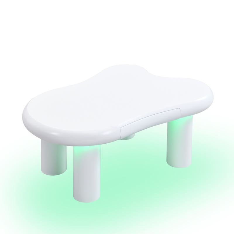 Tavolino da salotto a forma di nuvola, in MDF con illuminazione LED e cassetto, 98x65,5x40 cm, Bianco