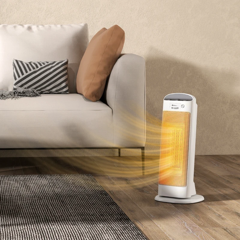 HOMCOM Sobă Electrică Ceramică 2000W, 4 Moduri și Încălzire Reglabilă, Oscilație 55°, Alb