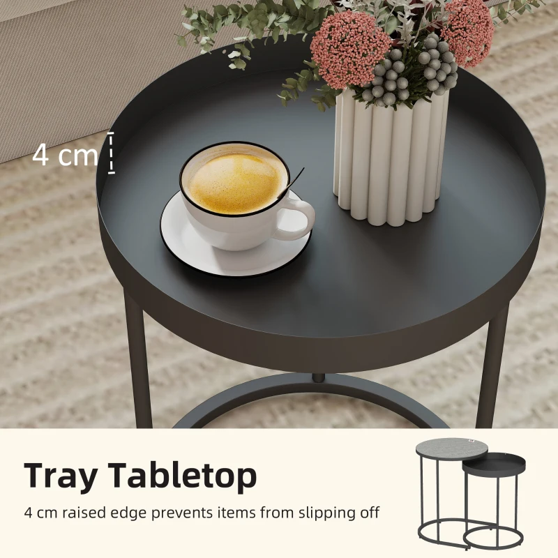 HOMCOM Set de 2 Măsuțe de Cafea în Stil Industrial, din Lemn și Metal, Ø42x54 cm și Ø36.5x48.5 cm, Gri și Negru