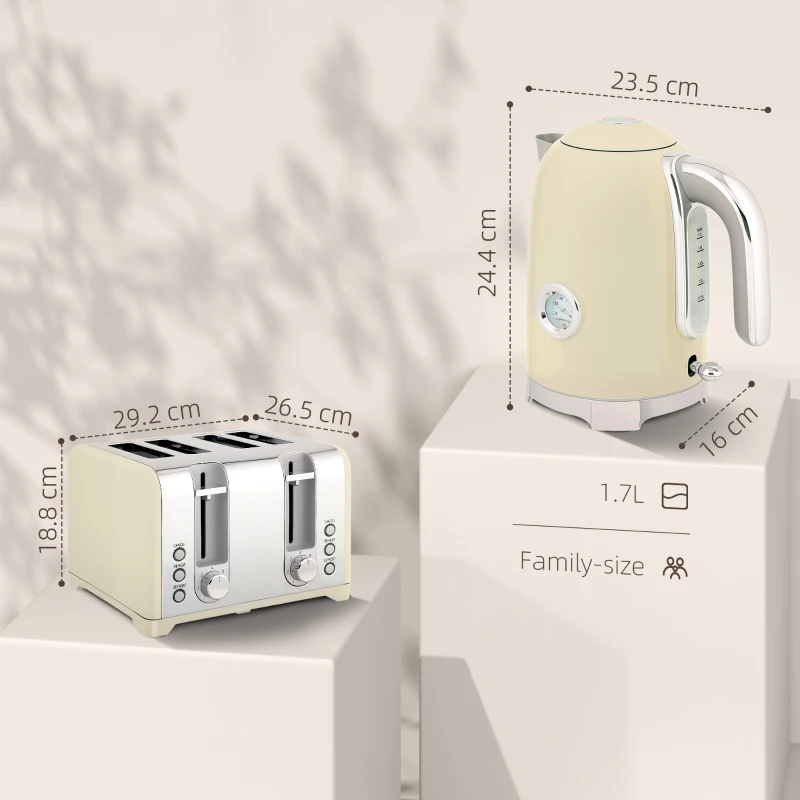 HOMCOM Retro 3000W Kettle and Toaster Set - Cream