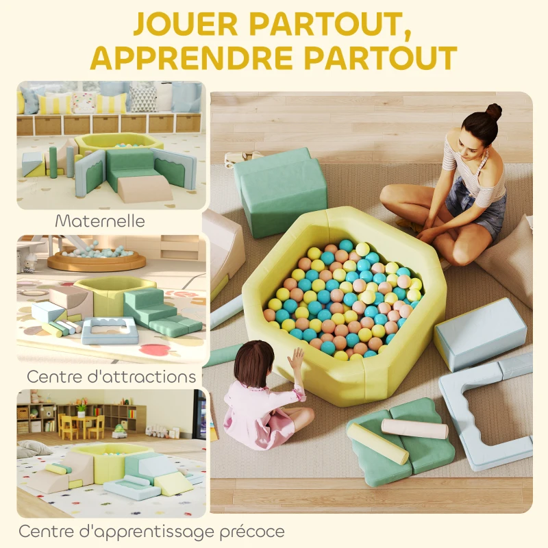 AIYAPLAY Parcours motricité bébé module motricité bébé avec piscine à balles housse lavable 160 x 137,5 x 30 cm multicolore