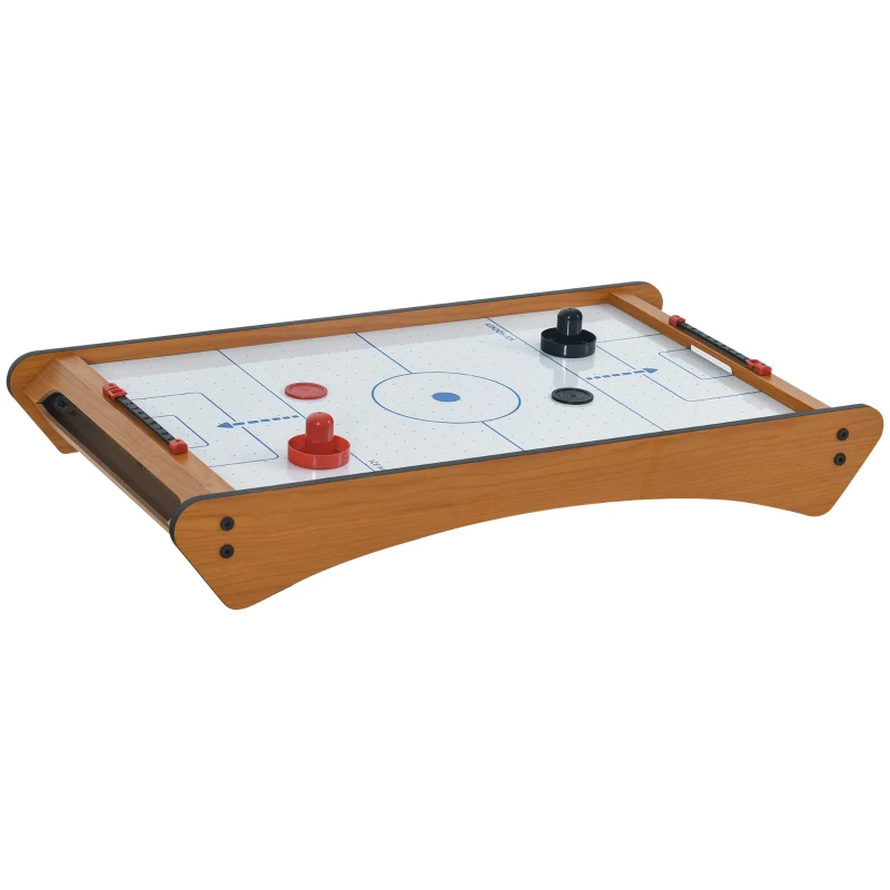 HOMCOM 2.5FT Tabletop Air Hockey Game Table Wooden Portable Party Table, 2 Pucks Pushers Fan for Youth and Adult, Brown