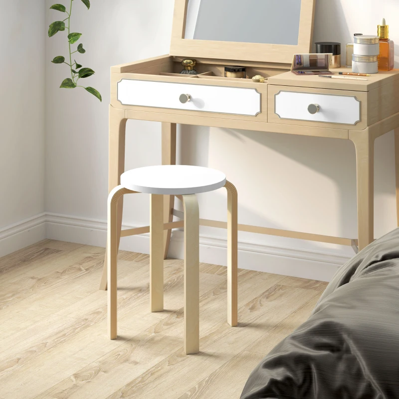 HOMCOM Set de Scaune Stivuibile pentru 4 Persoane, Scaune Moderne de Stivuire, Scaune Rotunde fără Spate, 40x40x45 cm, Lemn Natural