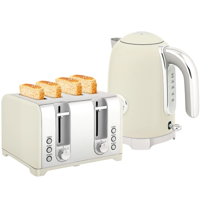HOMCOM Retro 3000W Kettle and Toaster Set - Grey