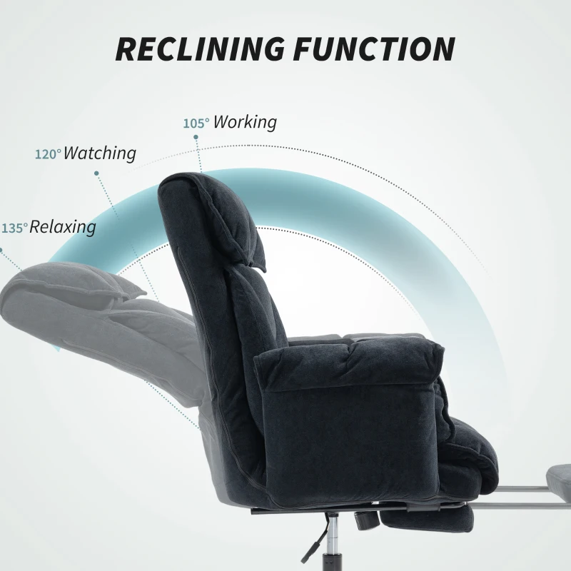 HOMCOM Scaun de Birou Reclinabil cu Suport pentru Picioare și Înălțime Reglabilă Negru