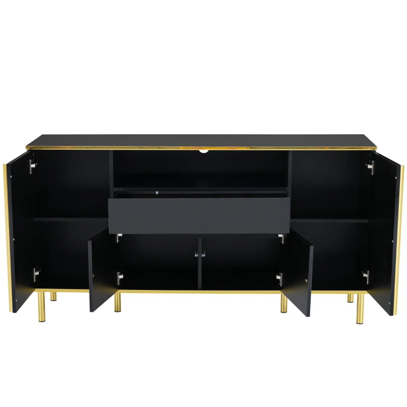 Credenza con illuminazione a LED, 4 ante, 1 cassetto, 150x40x80 cm, Nero