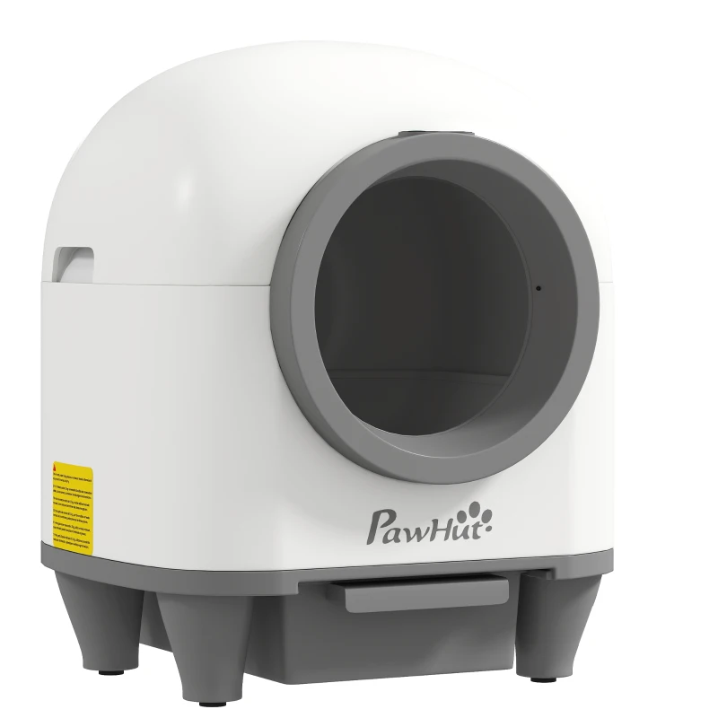 PawHut Litiera auto-curățătoare de 80L pentru Pisici 1-5 kg din PP Alb și Gri