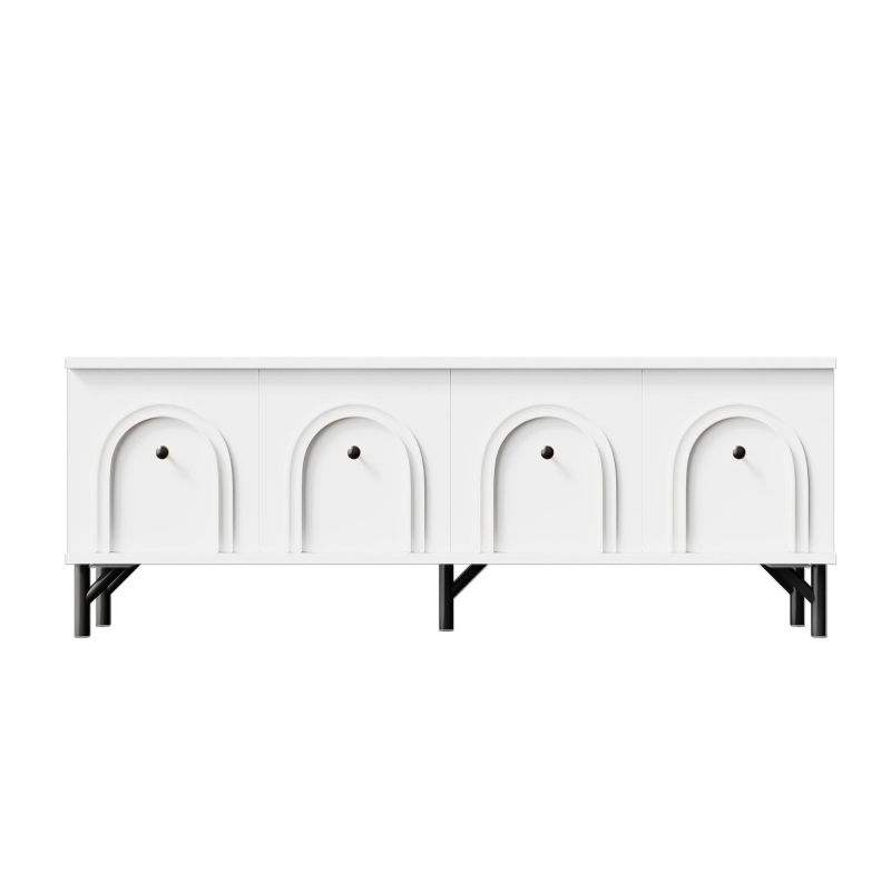 Mobile TV 4 ante, design elegante con frontale ad arco 3D, 160x38x55,5 cm, Bianco