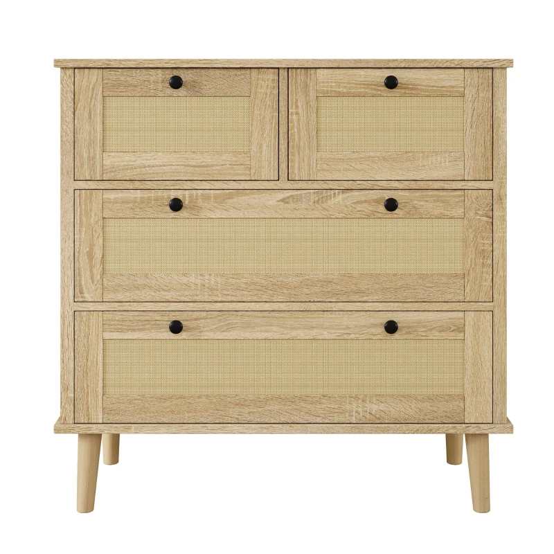 Cassettiera con 4 cassetti in rattan, 80x40x80 cm, Colore naturale