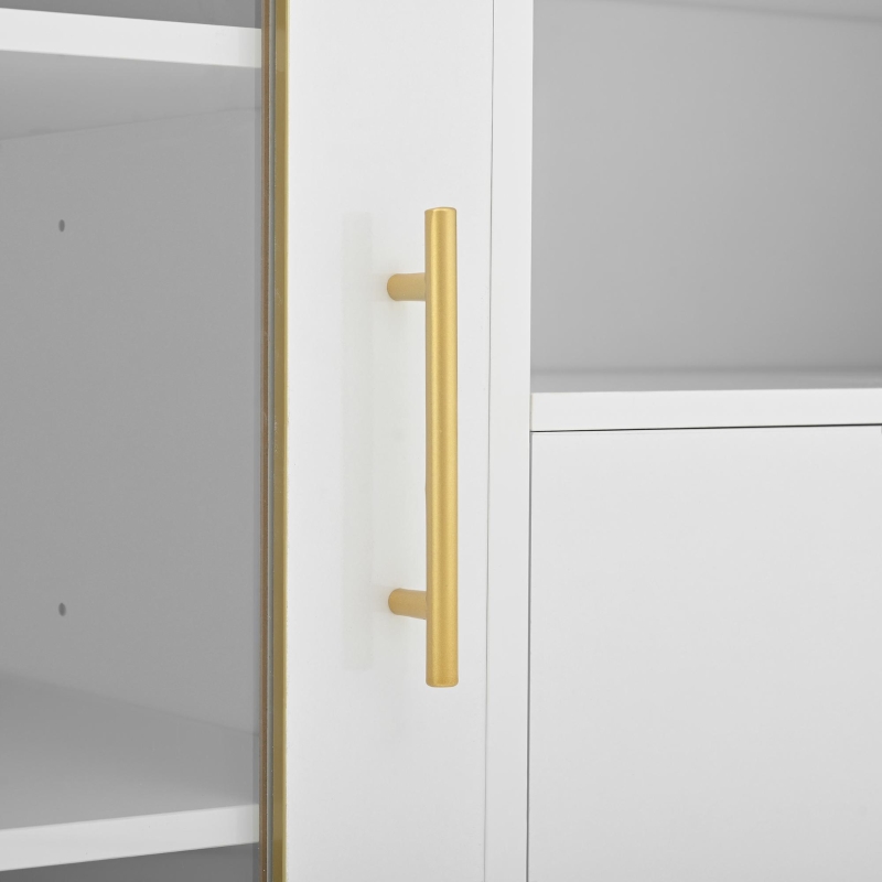 Credenza con ante in vetro, portabottiglie e ampio spazio di stoccaggio, 120x38x90 cm, Bianco