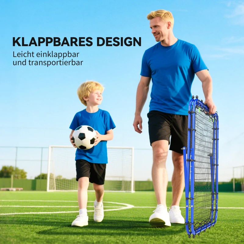 HOMCOM Doppelseitige Rebounder für Fußball, verstellbar Prellwand mit 5 Winkelpositionen Rückprallwand Netz, 100 x 68-95cm Kickback Tor für Jugendliche, Rückprallwand für Handball Training, Blau