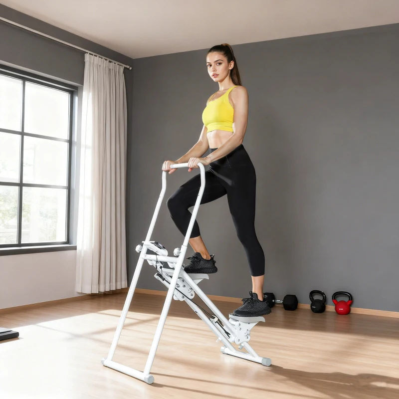 SPORTNOW Stepper Vertical Climber Pliable avec Poignée Réglable, Pédales Antidérapantes et Moniteur LCD, Blanc