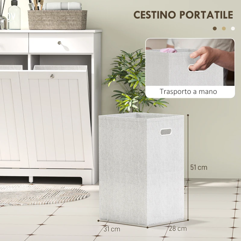 HOMCOM Mobile Bagno con 2 Ceste Portabiancheria Rimovibili, 2 Cassetti e 2 Ante a Ribalta, 78x38x90 cm, Bianco