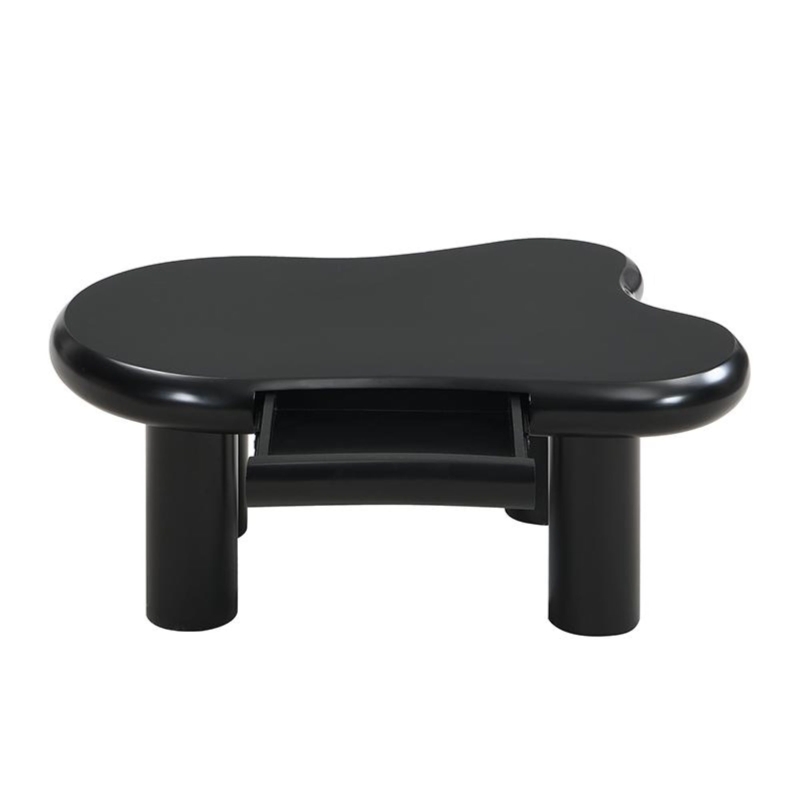 Tavolino da salotto a forma di nuvola, in MDF con illuminazione LED e cassetto, 98x65,5x40 cm, Nero