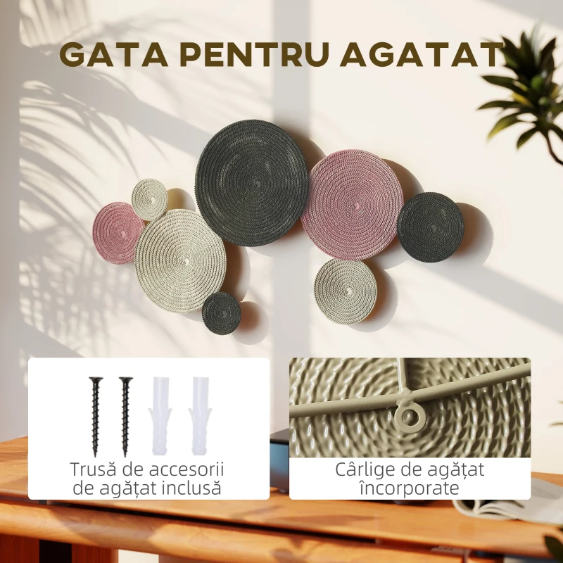 HOMCOM Decor de Perete cu 8 Discuri 3D din Metal în culori Bronz, Portocaliu și Galben