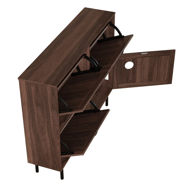 Scarpiera con 3 ante a ribalta, con ripiano per giocattoli per animali, 120x28x92 cm, Marrone