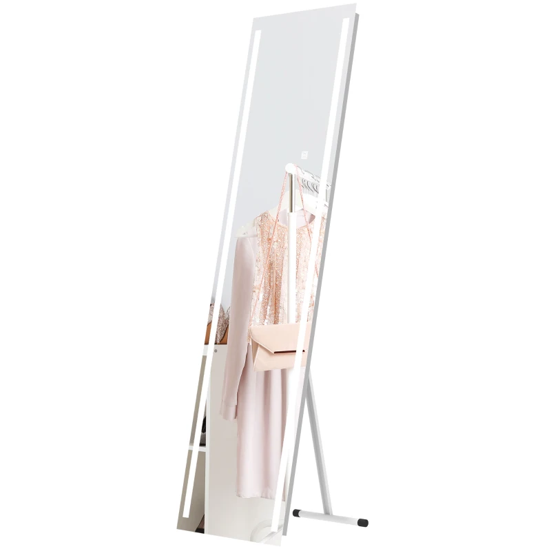 HOMCOM Full Length Dressing Mirror, LED Lighted Wall Mirror for Bedroom, Adjustable Brightness and 3 Colours, White