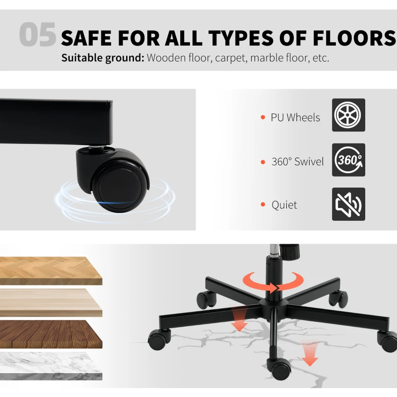 HOMCOM Scaun de birou fără brațe cu piele ecologică, scaun de birou cu roți, pernă suplimentară, reglabil în înălțime, rotativ, bej