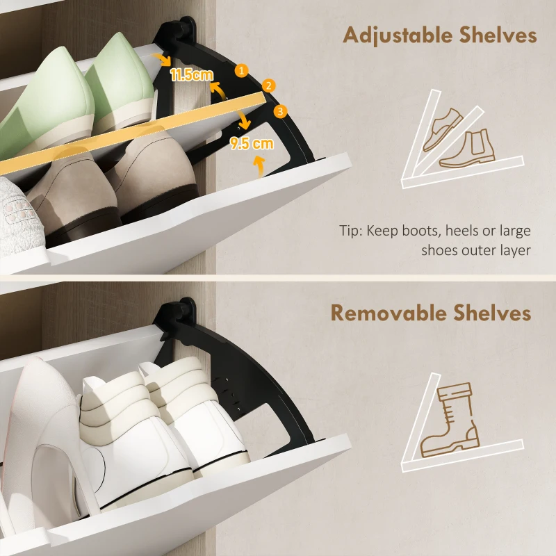 HOMCOM Dulap Subțire pentru Pantofi cu 4 Sertare pentru 16 de Perechi de Pantofi 62.5x26x156 cm, Culoare Lemn și Alb