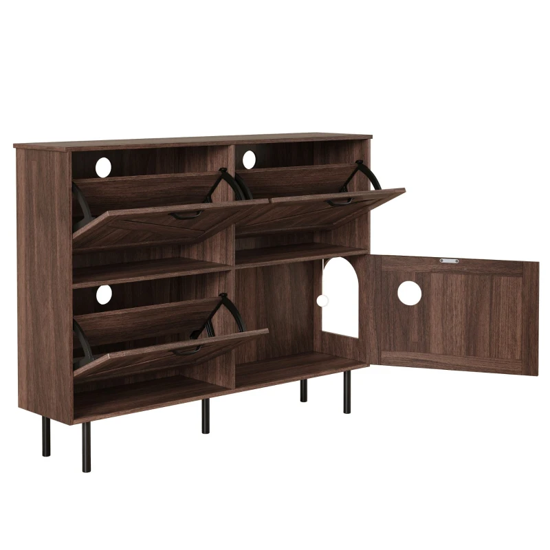 Scarpiera con 3 ante a ribalta, con ripiano per giocattoli per animali, 120x28x92 cm, Marrone