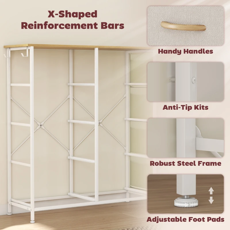 HOMCOM Comodă, Dulap Dublu cu 8 Sertare din Material Textil - Bej